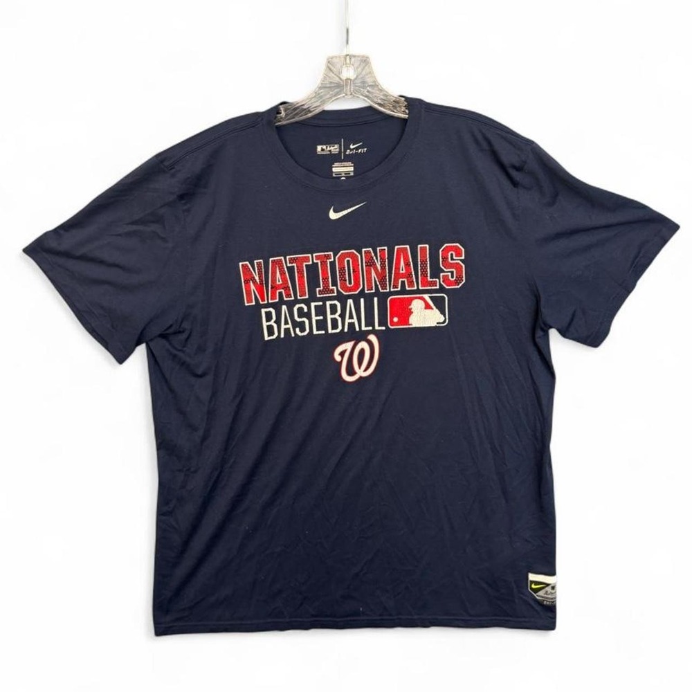 Nike MLB Washington Nationals Dri-FIT Shirt Mens XL Navy Blue Graphic Tee
